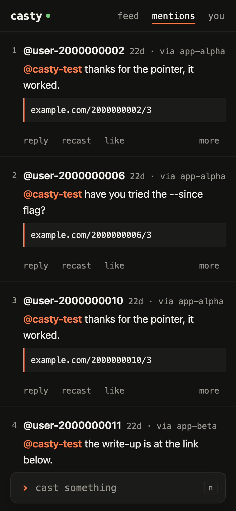 mentions and replies on a phone, dark theme